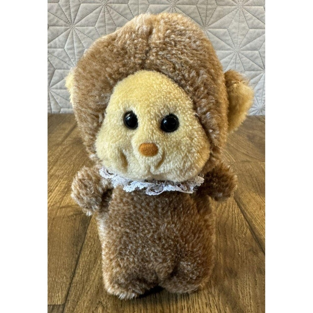 Vintage Gund Rattle Monkey Plush‎ Stuffed Animal 80's Toy Lovey Play Lace Collar